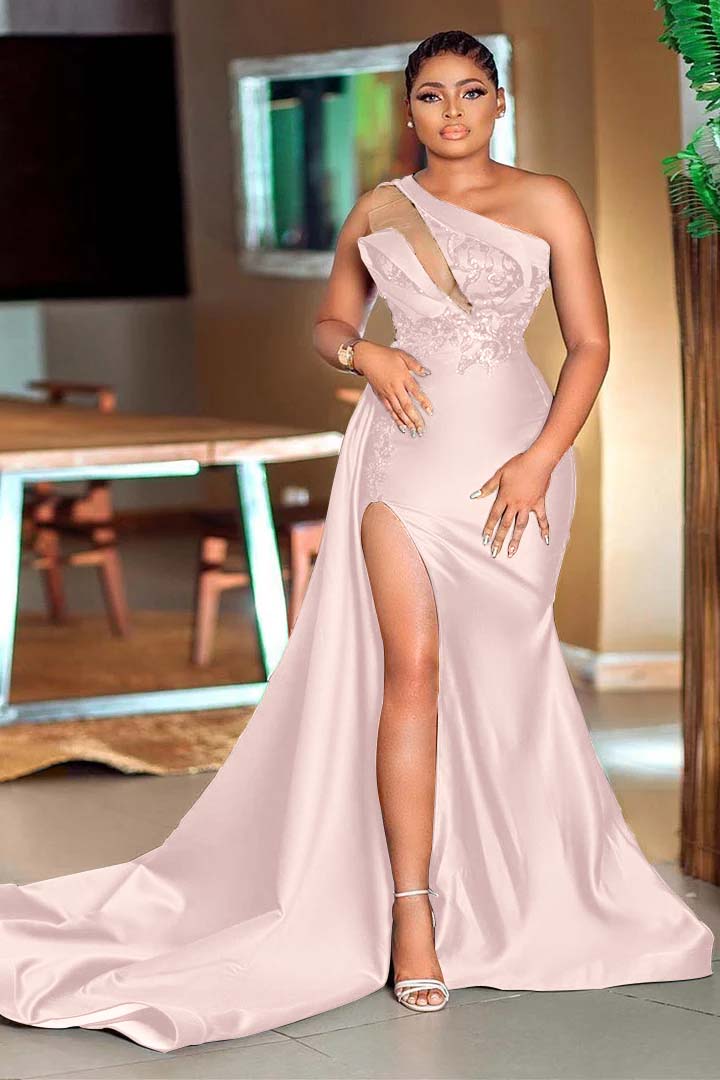 Showprettydess One-Shoulder Mermaid Sequined Green Prom Dress with Split-showprettydress