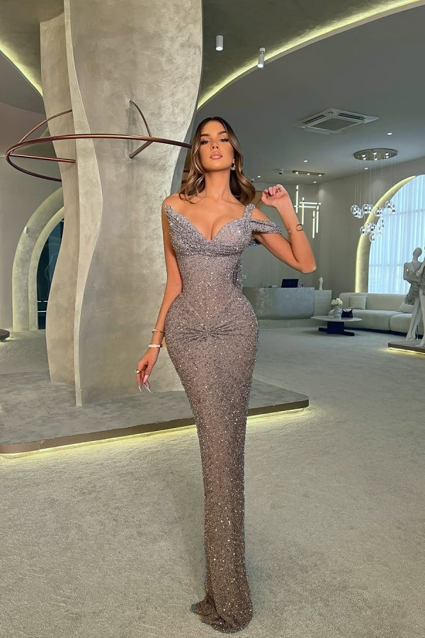 Showprettydess One-Shoulder V-Neck Long Mermaid Prom Dress Sleeveless with Sequins-showprettydress
