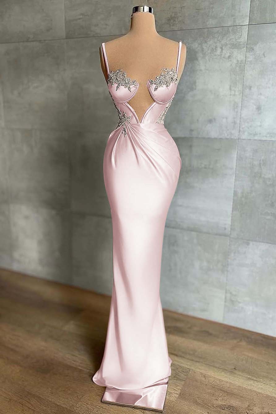 Showprettydess Pink Spaghetti-Strap Mermaid Prom Dress Sleeveless-showprettydress