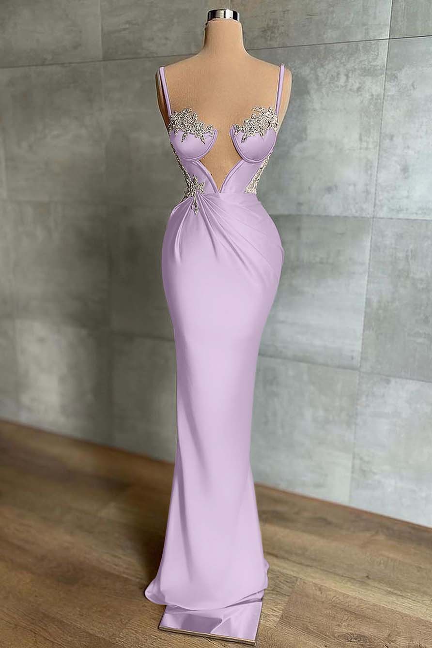 Showprettydess Pink Spaghetti-Strap Mermaid Prom Dress Sleeveless-showprettydress