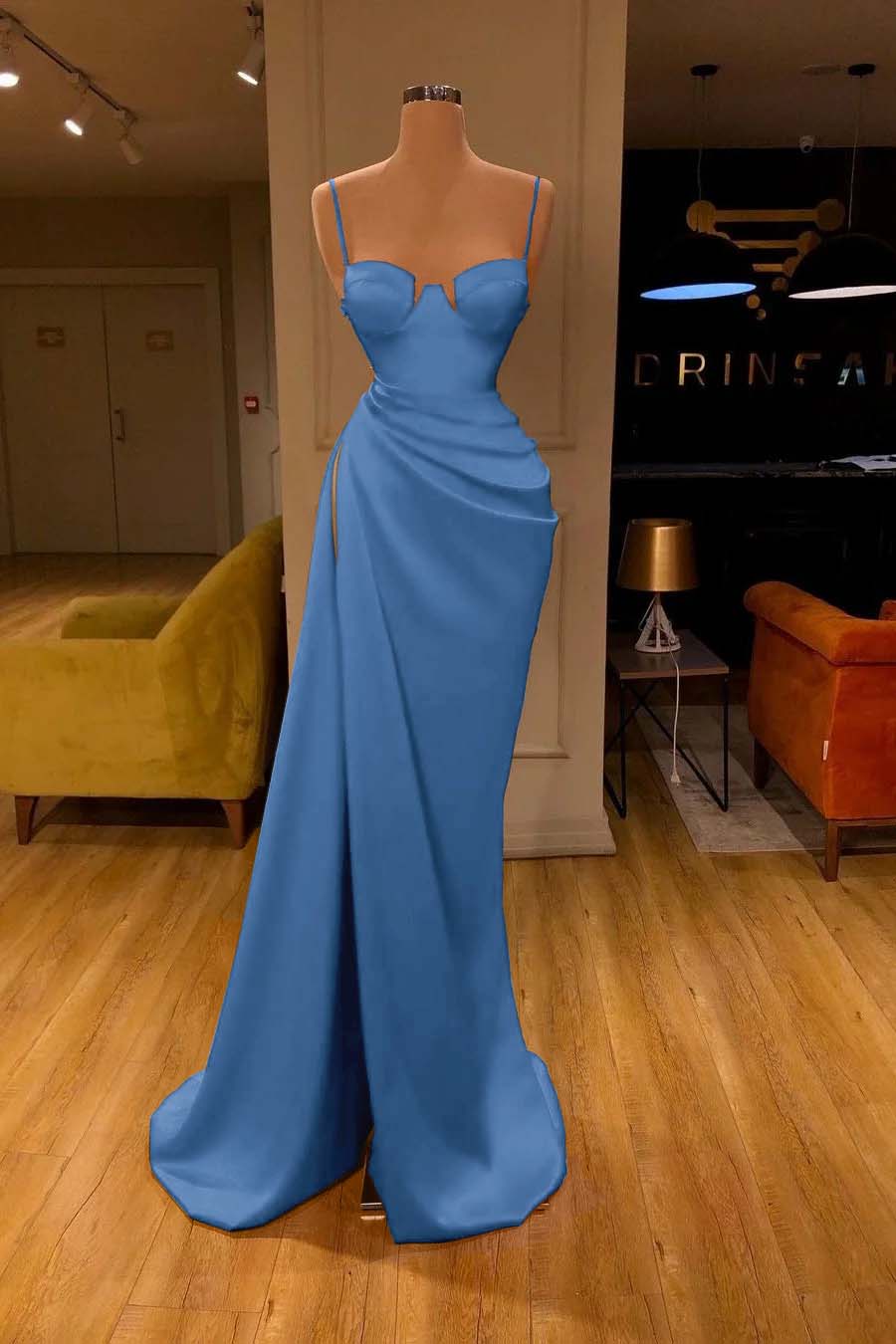 Showprettydess Red Mermaid Prom Dress with Spaghetti Straps & Split-showprettydress