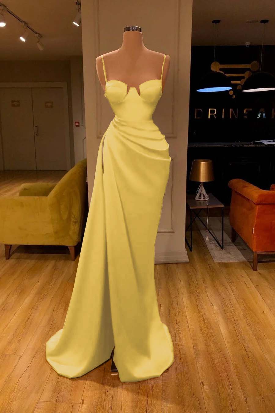 Showprettydess Red Mermaid Prom Dress with Spaghetti Straps & Split-showprettydress