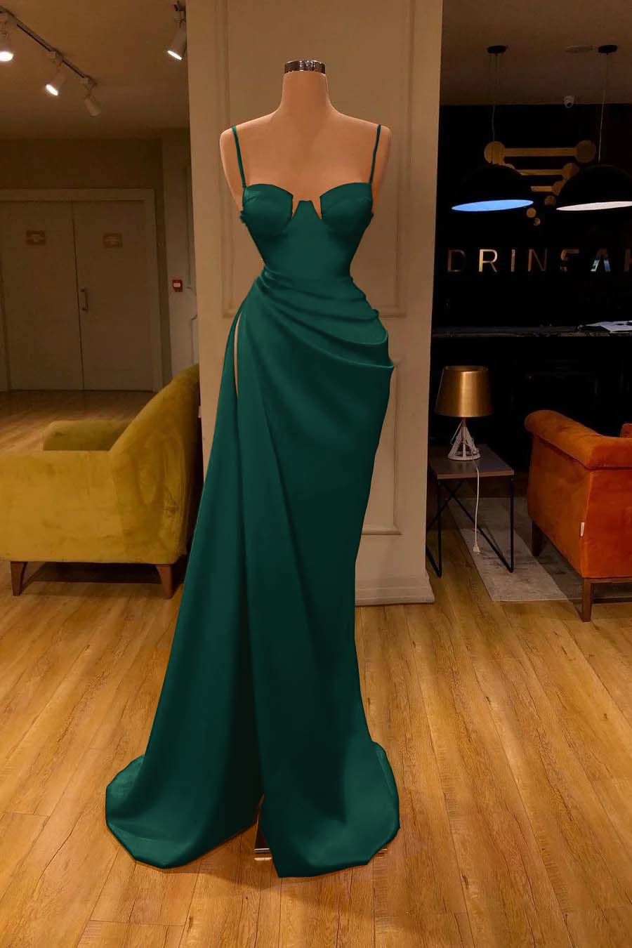 Showprettydess Red Mermaid Prom Dress with Spaghetti Straps & Split-showprettydress