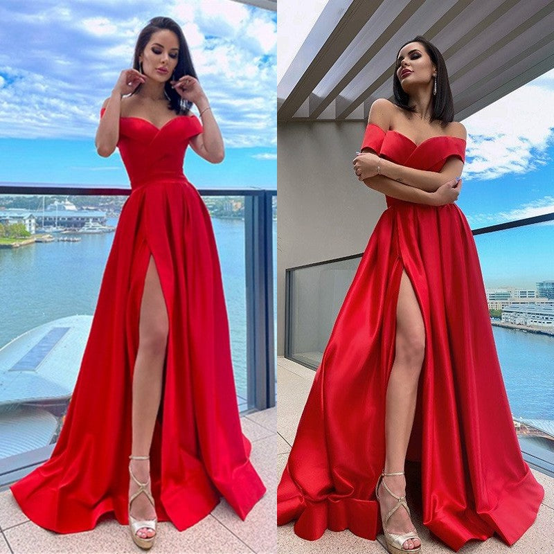 Showprettydess Red Off-the-Shoulder Mermaid Prom Dress with Split-showprettydress