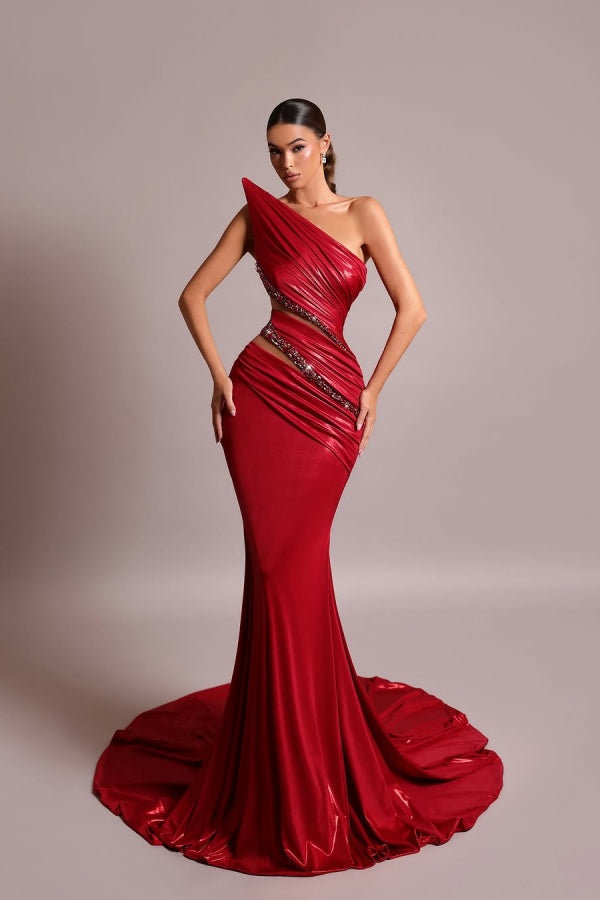 Showprettydess Red Strapless Long Mermaid Prom Dress Sleeveless with Sequins & Split-showprettydress