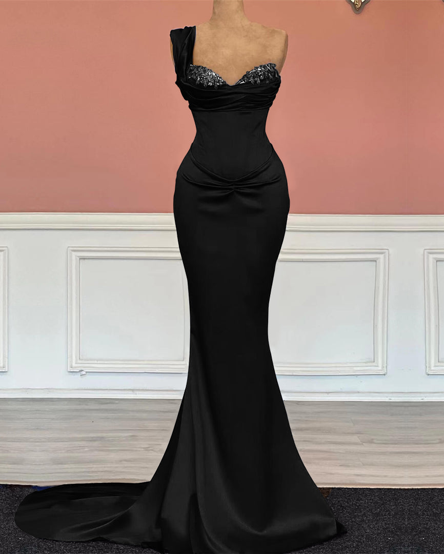 Showprettydess Royal Blue Long Mermaid Sweetheart One-Shoulder Prom Dress with Sequins-showprettydress