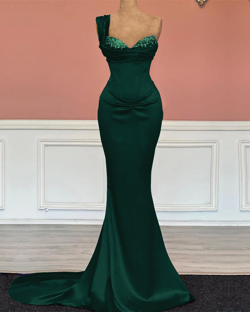 Showprettydess Royal Blue Long Mermaid Sweetheart One-Shoulder Prom Dress with Sequins-showprettydress