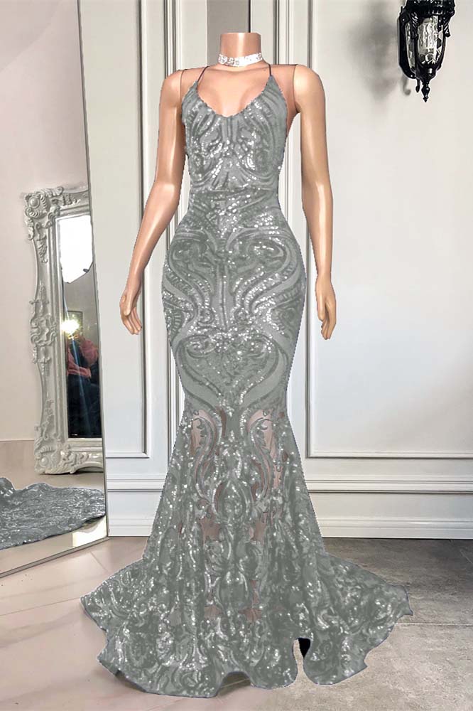 Showprettydess Royal Blue Spaghetti-Strap Mermaid Long Prom Dress with Sequins-showprettydress