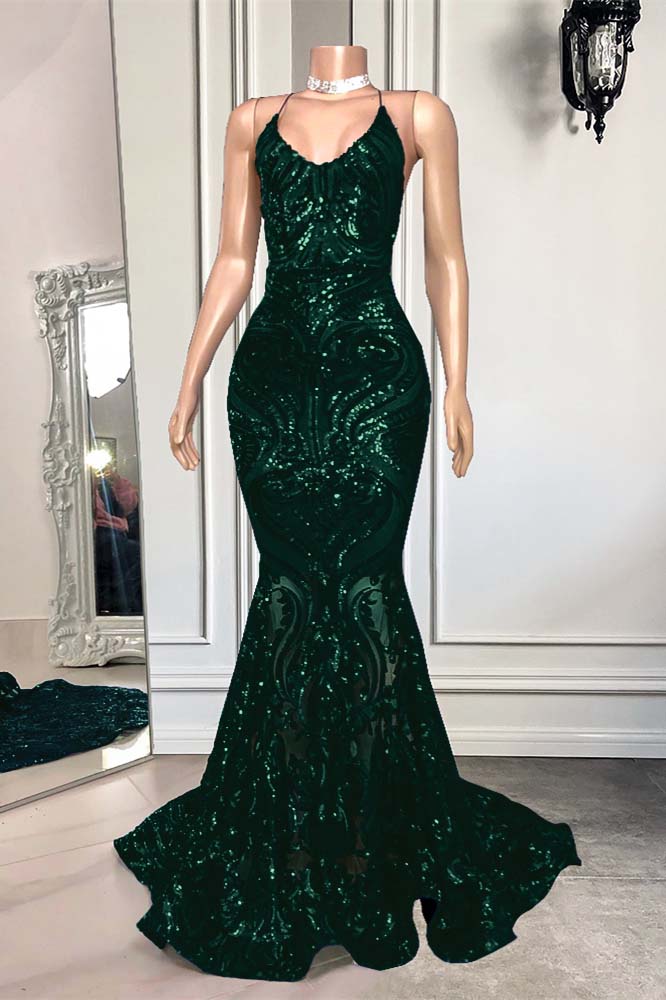 Showprettydess Royal Blue Spaghetti-Strap Mermaid Long Prom Dress with Sequins-showprettydress