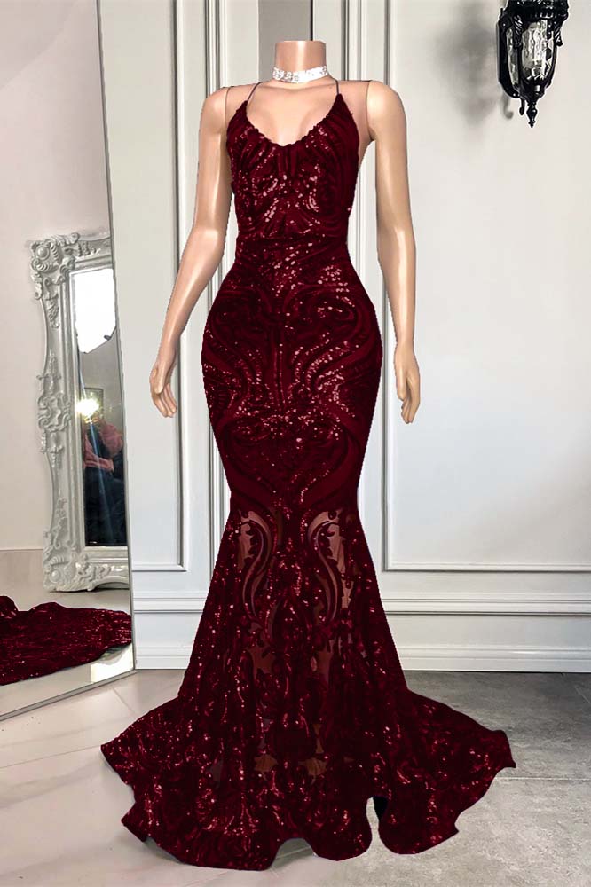 Showprettydess Royal Blue Spaghetti-Strap Mermaid Long Prom Dress with Sequins-showprettydress