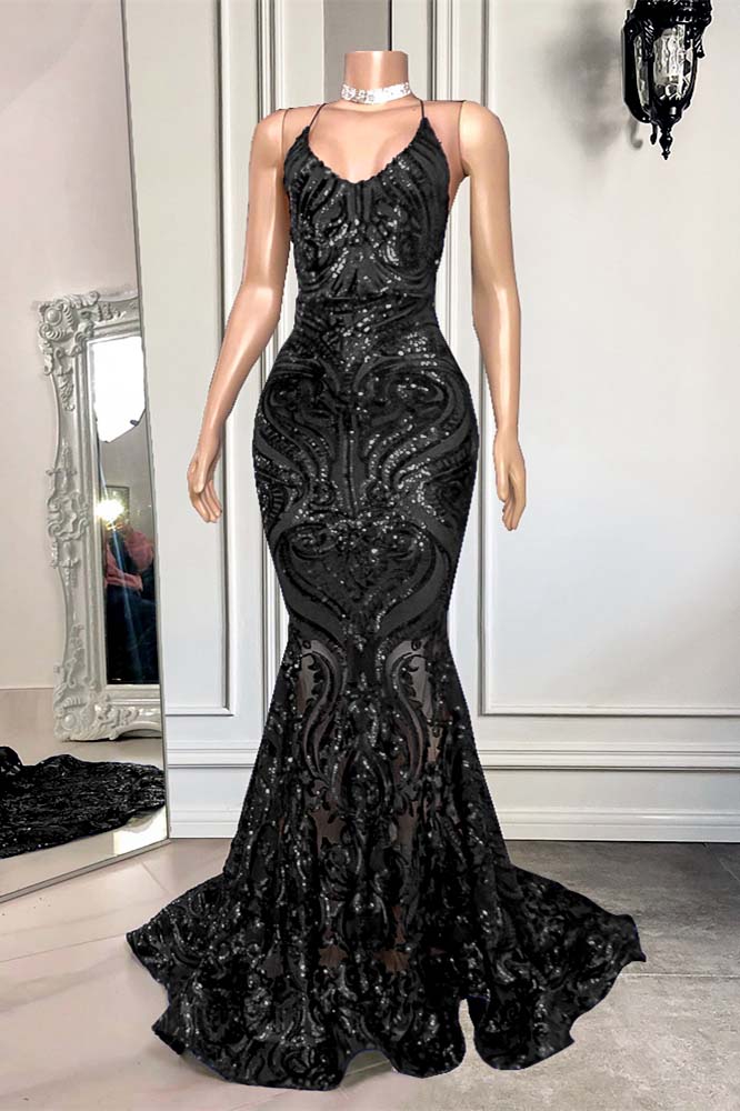 Showprettydess Royal Blue Spaghetti-Strap Mermaid Long Prom Dress with Sequins-showprettydress