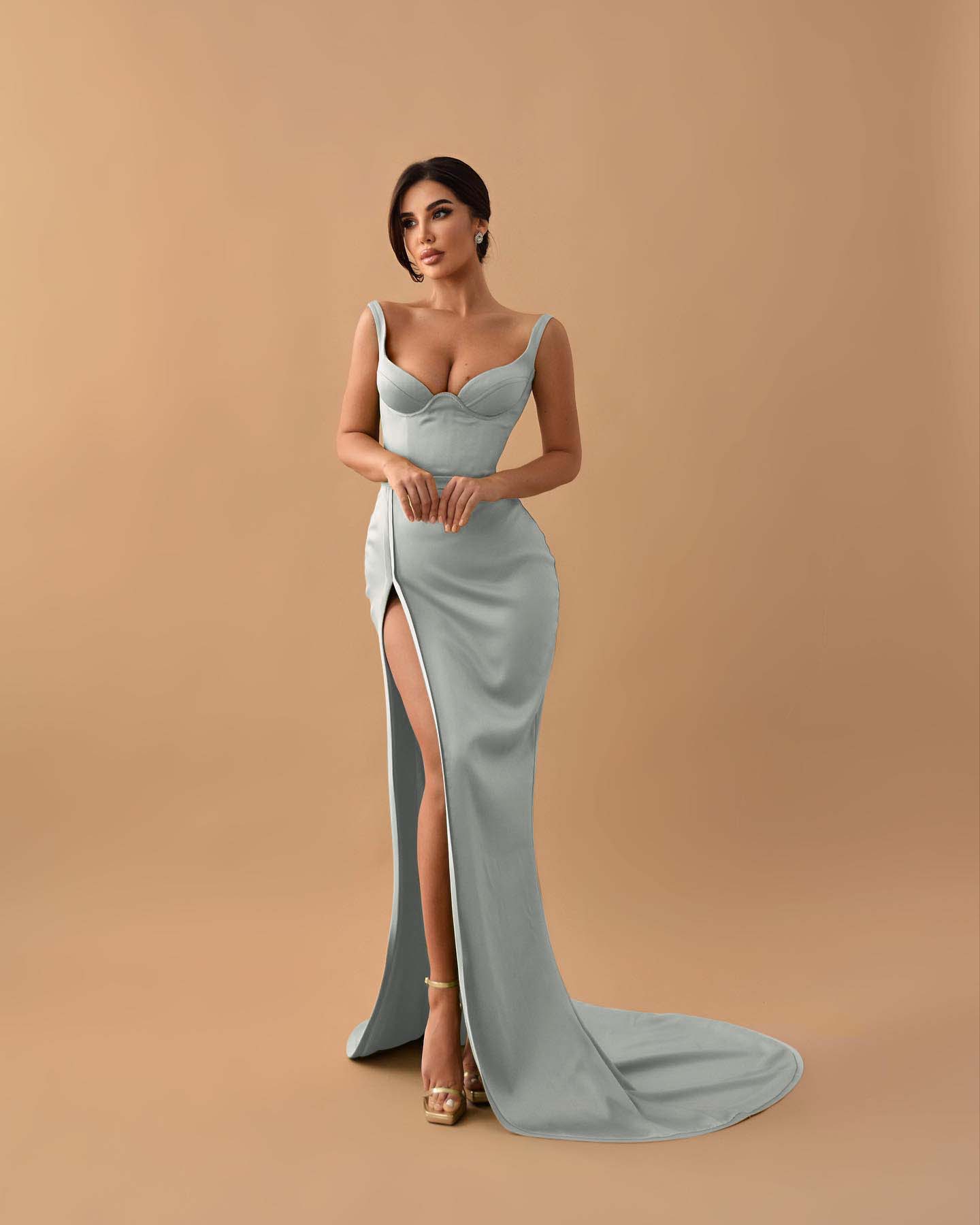 Showprettydess Sage Mermaid Prom Dress with Spaghetti Straps & Split-showprettydress