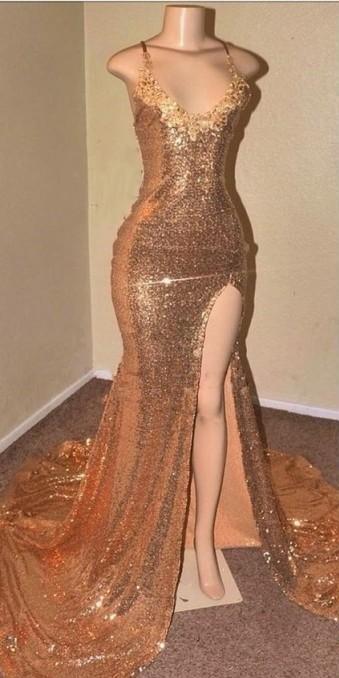 Showprettydess Sequined Mermaid Modern V-Neck Prom Dress-showprettydress