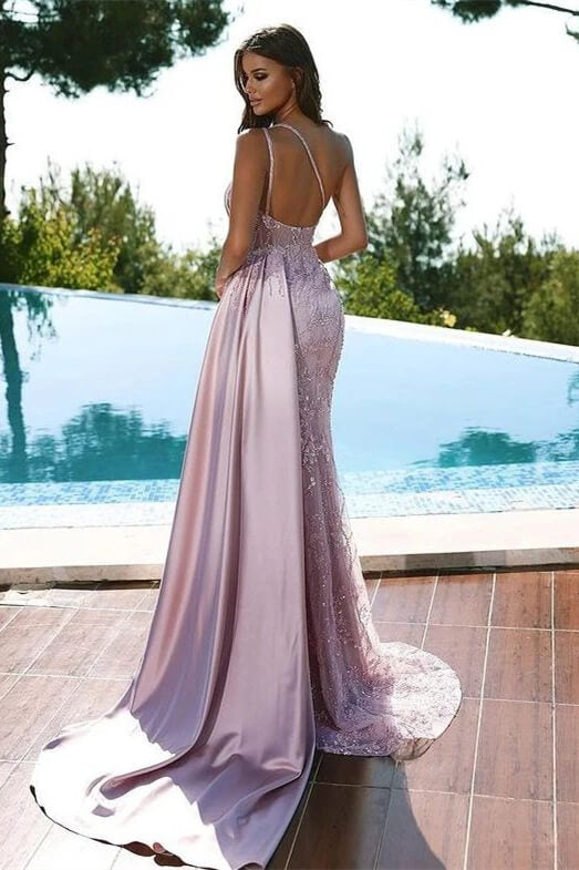 Showprettydess Shining Pink One-Shoulder Long Mermaid Prom Dress with Beads & Split-showprettydress