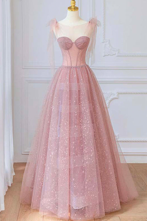 Showprettydess Shining Sleeveless Pink Long Prom Dress with Sweetheart & Sequins-showprettydress