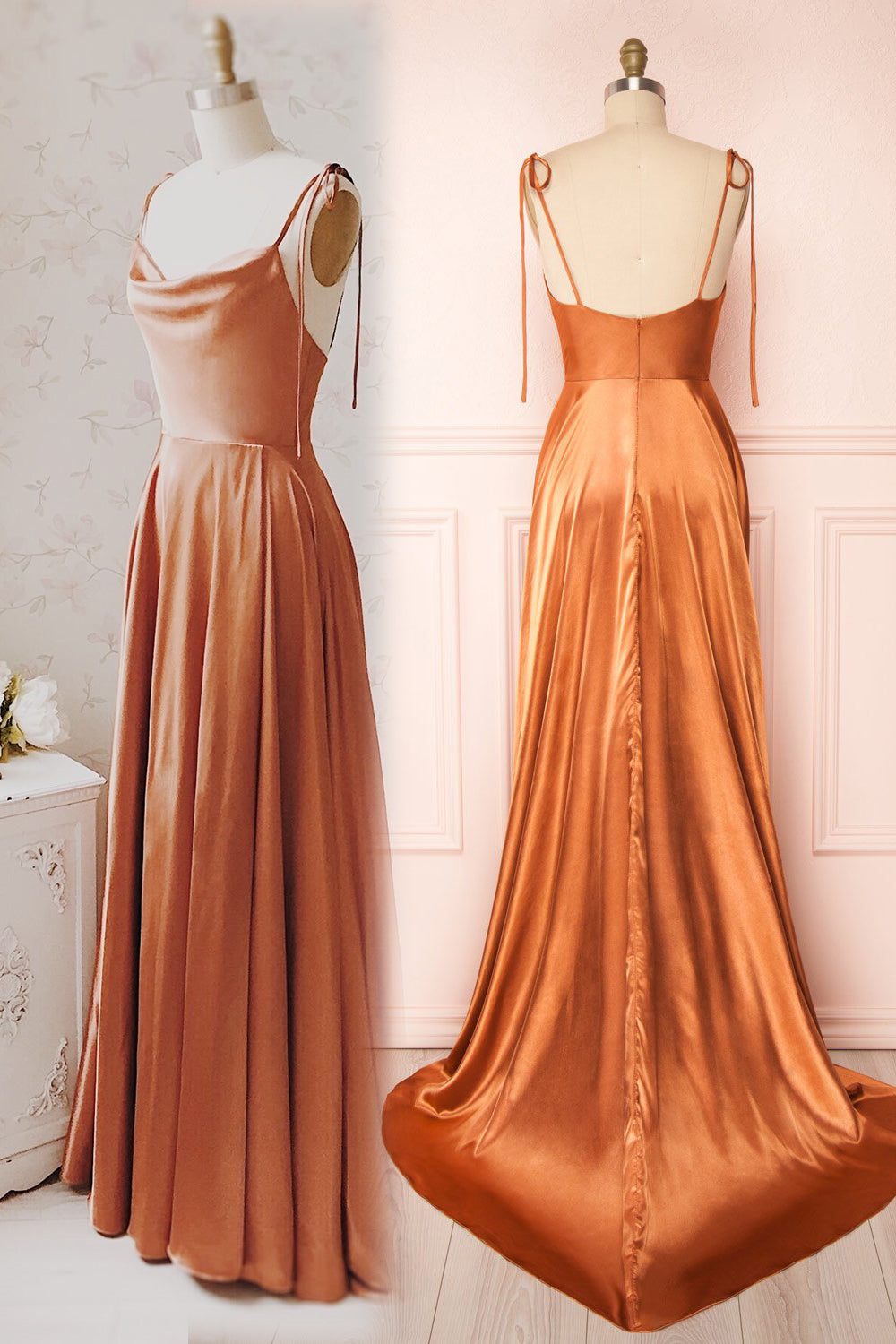 Showprettydess Simple Spaghetti Strap Prom Dress with Split & Open Back-showprettydress