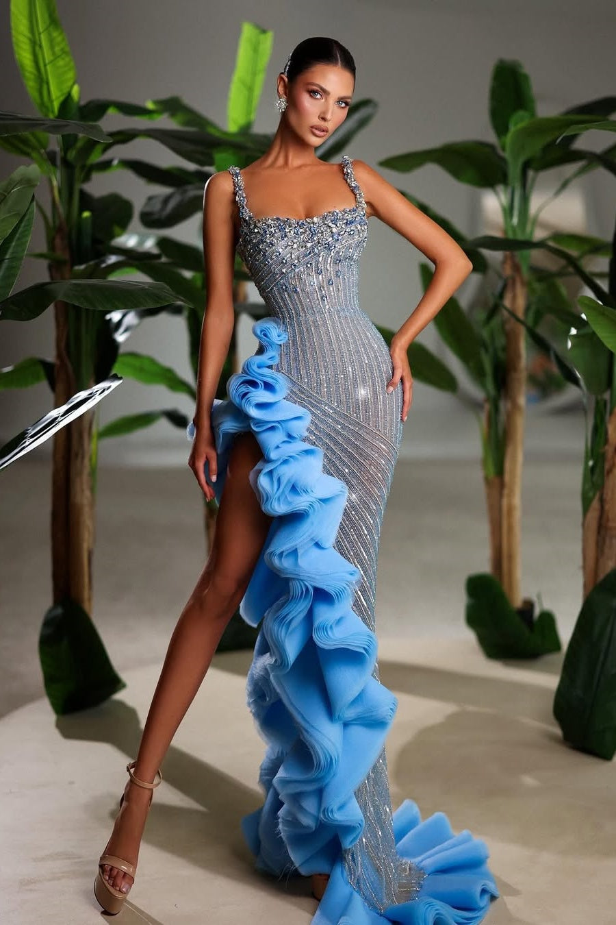 Showprettydess Sleeveless Spaghetti Straps Square Mermaid Long Prom Dress-showprettydress