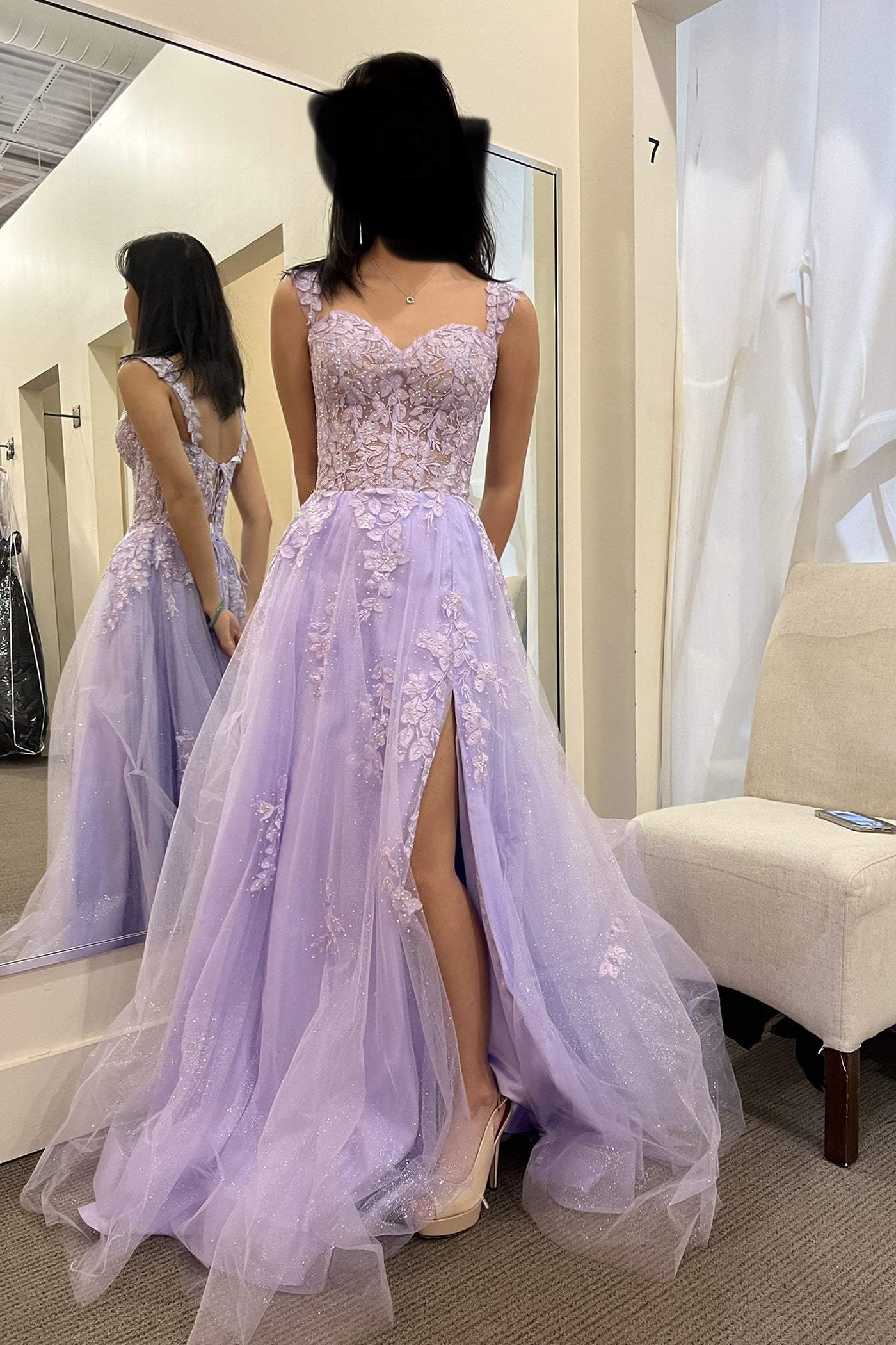 Showprettydess Sleeveless Sweetheart Front Split Mermaid Evening Dress Lavender with Lace Appliques-showprettydress