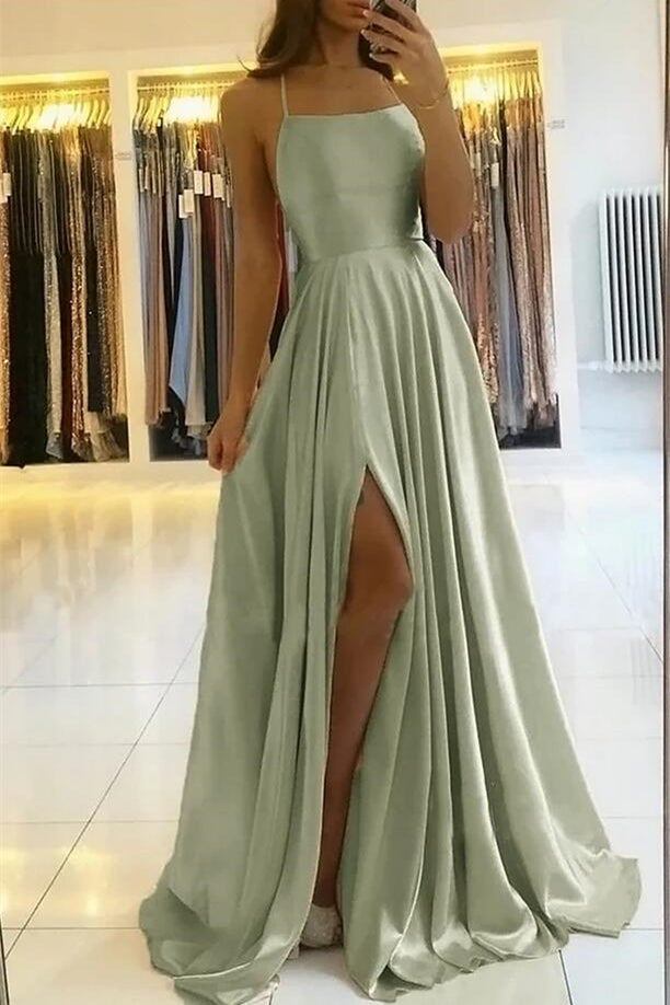Showprettydess Spaghetti-Straps Long Prom Dress with Front Split-showprettydress