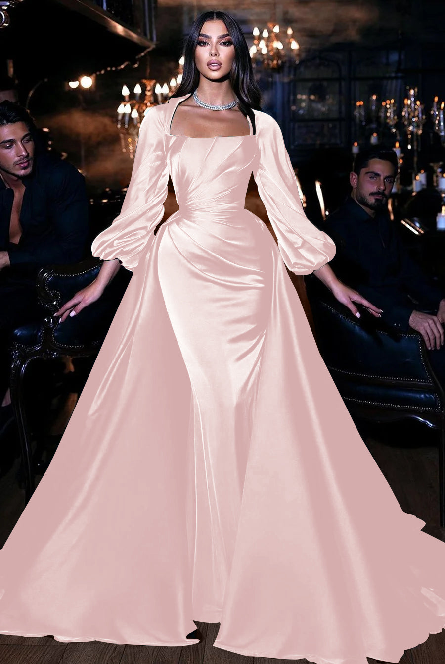 Showprettydess Square Emerald Long Sleeves Mermaid Prom Dress with Ruffles-showprettydress