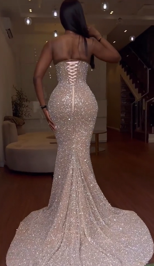 Showprettydess Strapless Long Mermaid Prom Dress with Sequins & Split-showprettydress