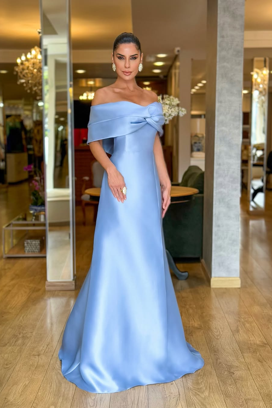 Showprettydess Stunning Dark Green Satin Off-the-Shoulder Strapless Long Prom Dress with Pleats-showprettydress