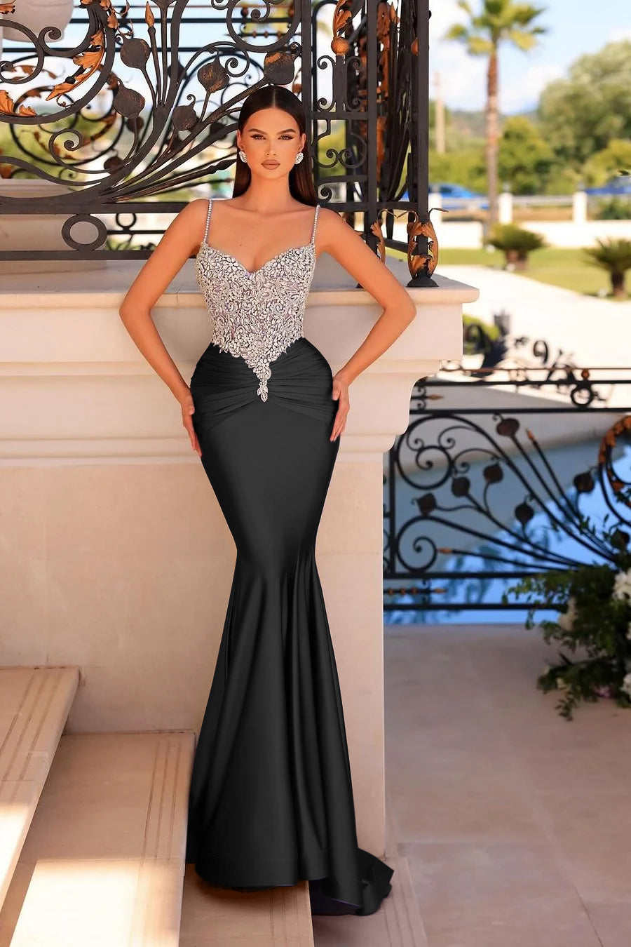 Showprettydess Stunning Purple Satin Sleeveless Spaghetti Strap Mermaid Prom Dress with Beadings-showprettydress