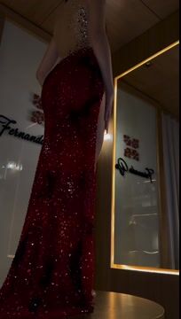 Showprettydess Stunning Red Sequined Strapless Sleeveless Long Prom Dress with Beadings & Split-showprettydress