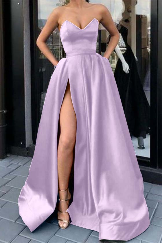 Showprettydess Sweetheart Long Prom Dress in Purple with Split & Pockets-showprettydress