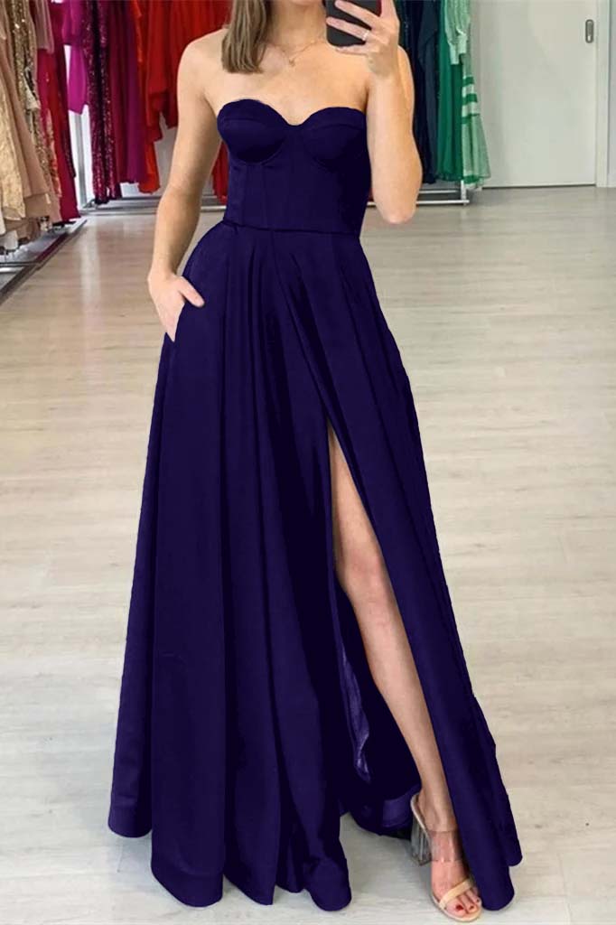 Showprettydess Sweetheart Prom Dress Black Split with Pockets-showprettydress