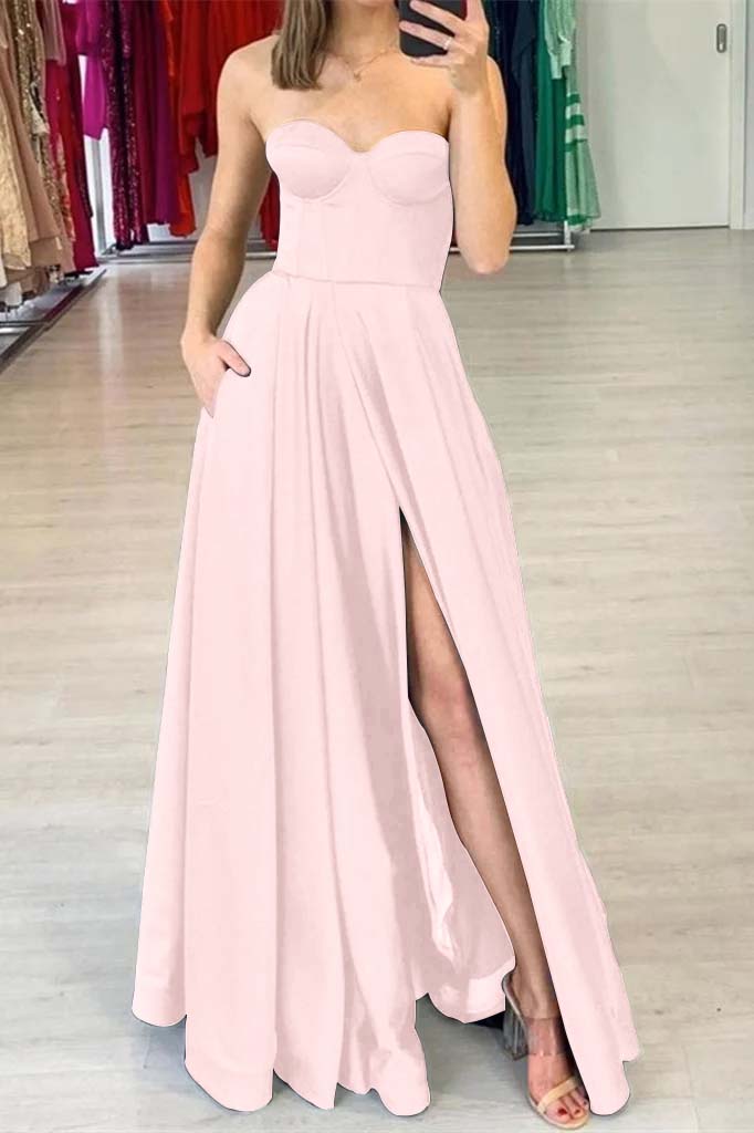 Showprettydess Sweetheart Prom Dress Black Split with Pockets-showprettydress