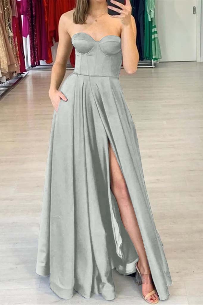 Showprettydess Sweetheart Prom Dress Black Split with Pockets-showprettydress