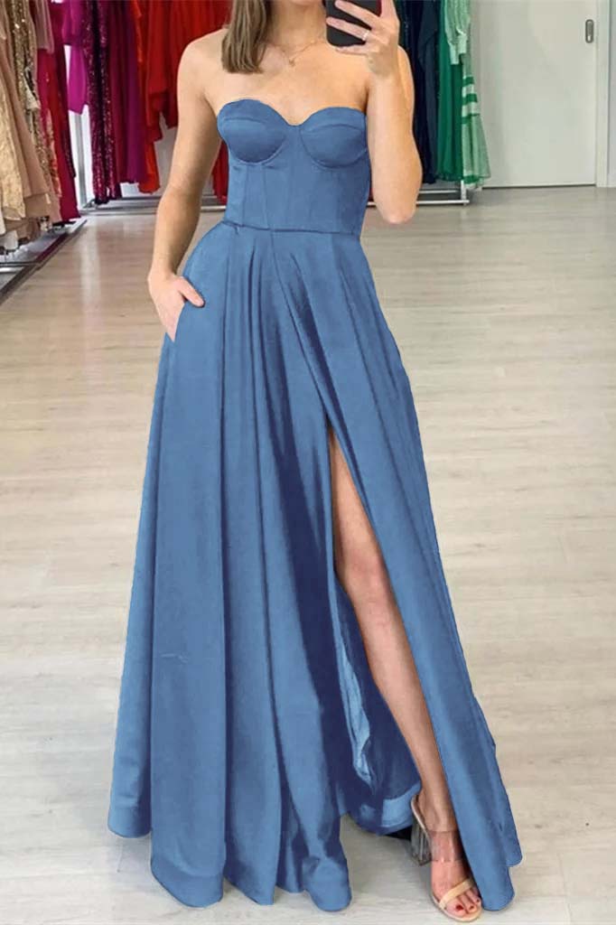 Showprettydess Sweetheart Prom Dress Black Split with Pockets-showprettydress