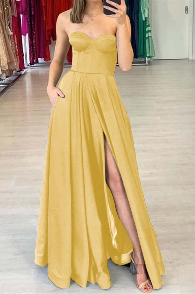 Showprettydess Sweetheart Prom Dress Black Split with Pockets-showprettydress