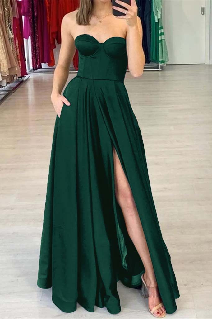 Showprettydess Sweetheart Prom Dress Black Split with Pockets-showprettydress