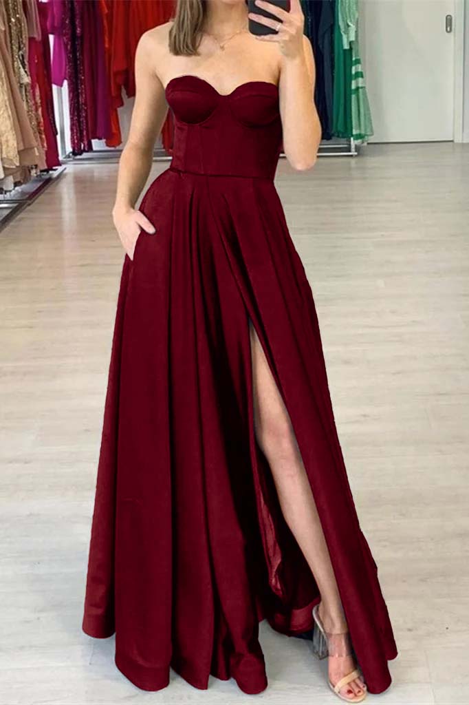 Showprettydess Sweetheart Prom Dress Black Split with Pockets-showprettydress