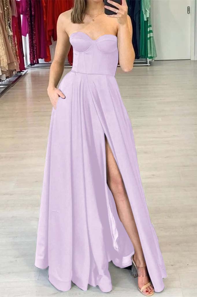 Showprettydess Sweetheart Prom Dress Black Split with Pockets-showprettydress