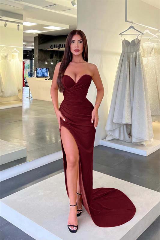 Showprettydess Sweetheart Sleeveless Mermaid Prom Dress with Pleats & Slit-showprettydress