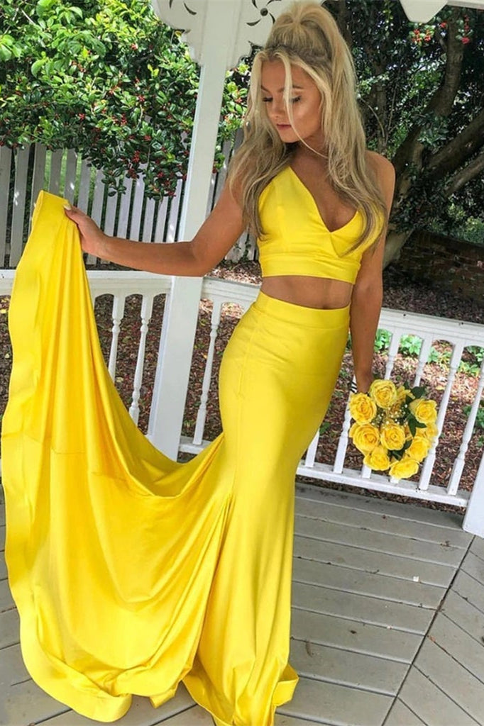 Showprettydess Two-Piece Mermaid Yellow Prom Dress-showprettydress