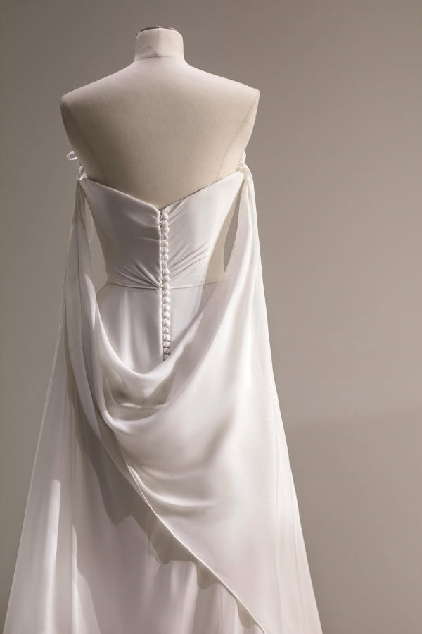 Showprettydess White Strapless Long Mermaid Prom Dress Sleeveless with Split-showprettydress