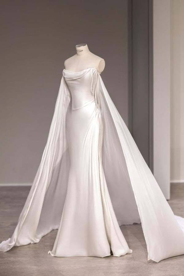 Showprettydess White Strapless Long Mermaid Prom Dress Sleeveless with Split-showprettydress