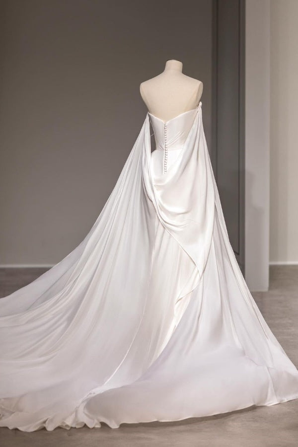 Showprettydess White Strapless Long Mermaid Prom Dress Sleeveless with Split-showprettydress