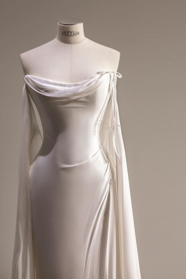 Showprettydess White Strapless Long Mermaid Prom Dress Sleeveless with Split-showprettydress