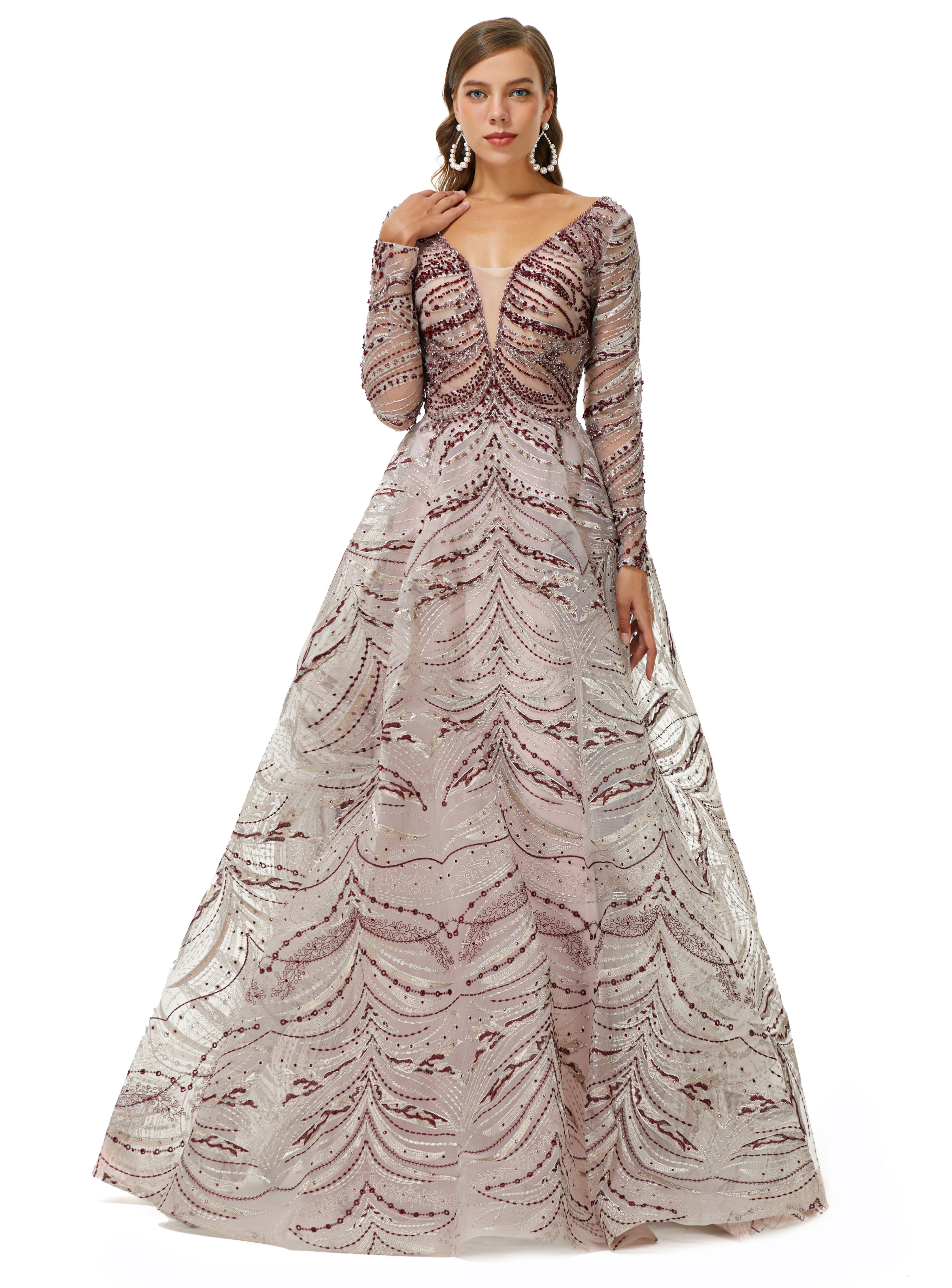 Showprettydress Design | Sparkle Beaded Long Sleeves Prom Dresses-showprettydress