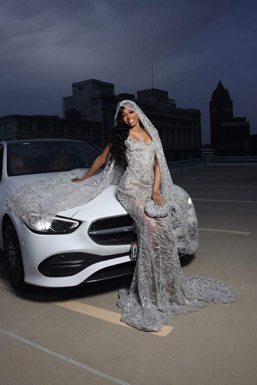 Silver Sparkle Beaded Mermaid Court Train Sweetheart Sleeveless Prom Dresses-Showprettydress