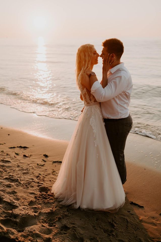 Simple Long A-line V-neck Open Back Tulle Lace Wedding Dress-showprettydress