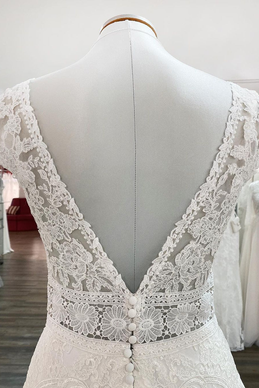 Simple Long A-line V-neck Tulle Appliques Lace Wedding Dress-showprettydress