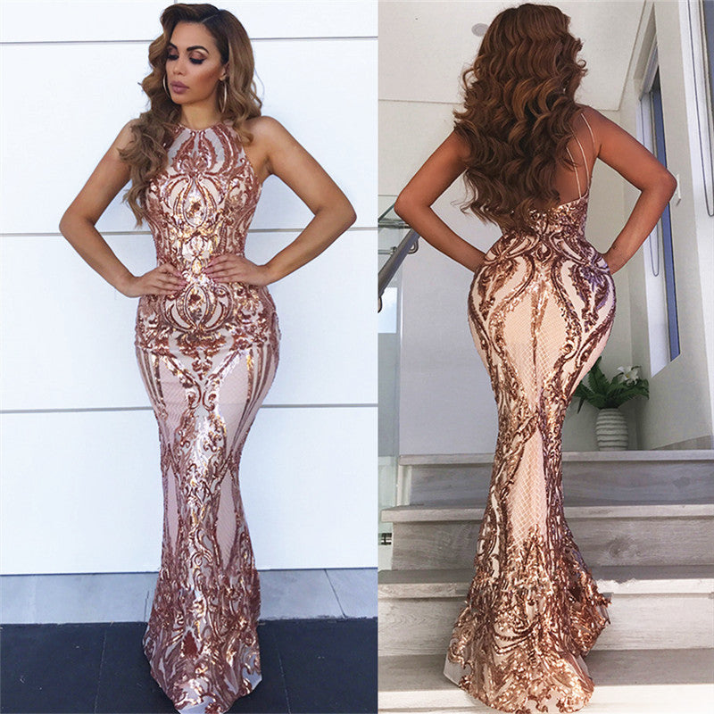 Sleeveless Appliques Chic Sheath Prom Dresses Mermaid Champagne Evening Dress-showprettydress