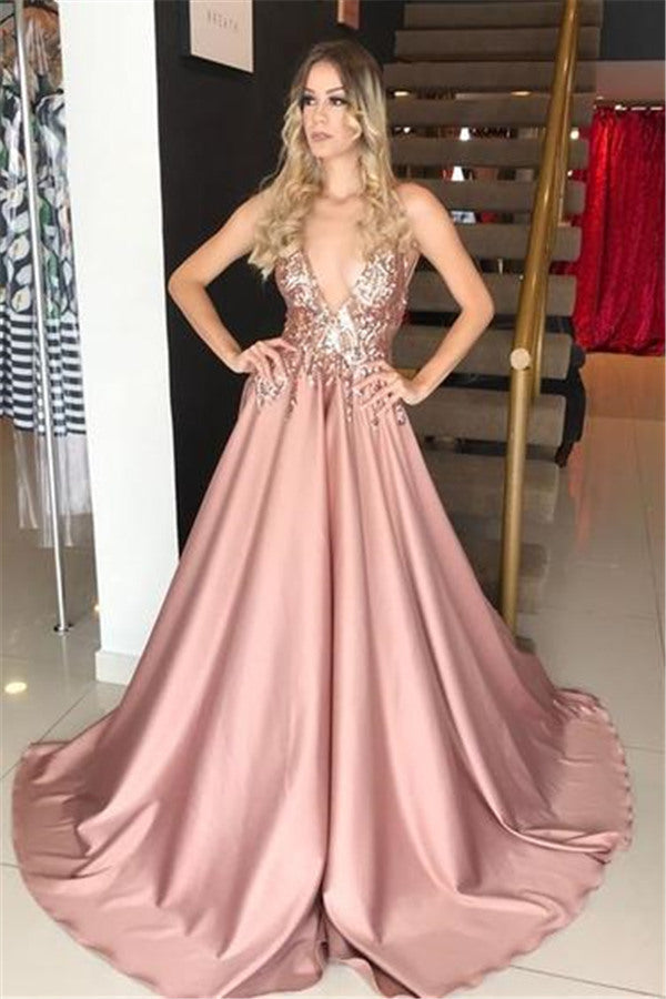 Sleeveless Dusty Rose A-line Sparkle Sequin Formal Evening Dress Sleeveless Dusty Rose A-line Sparkle Sequin Formal Evening Dress