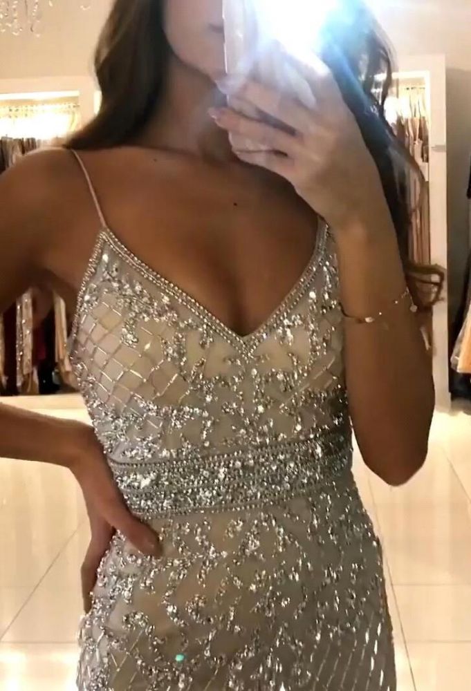 Spaghetti Strap Sparkle Sequin Column Long evening dress-showprettydress